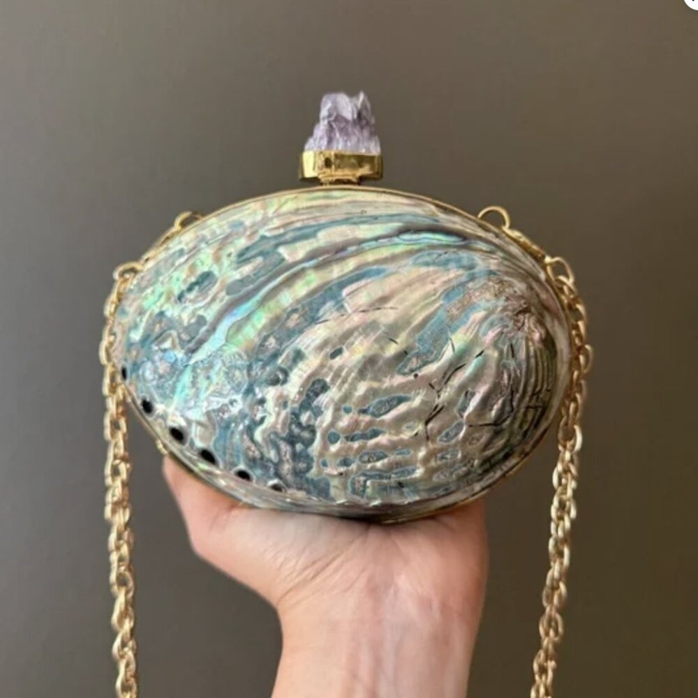 Iridescent Abalone Shell Clutch With Raw Crystal … - image 1